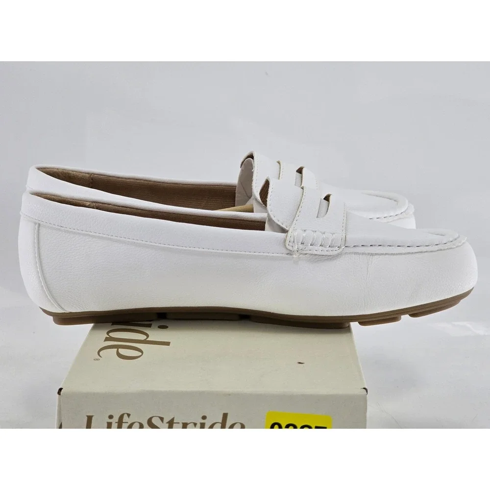 LifeStride Riviera Loafers Women 6.5W White Penny Loafers Soft System - NEW